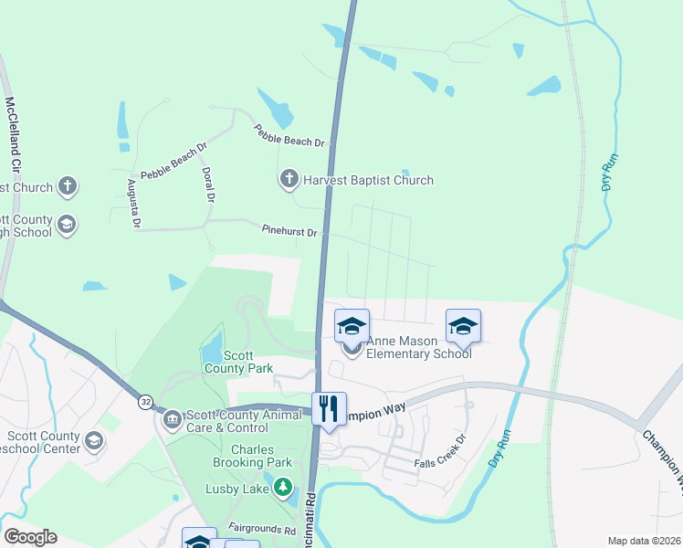 map of restaurants, bars, coffee shops, grocery stores, and more near 1289-1341 Cincinnati Road in Georgetown