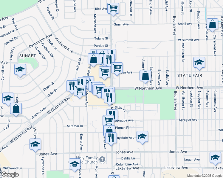 map of restaurants, bars, coffee shops, grocery stores, and more near 3050 West Northern Avenue in Pueblo