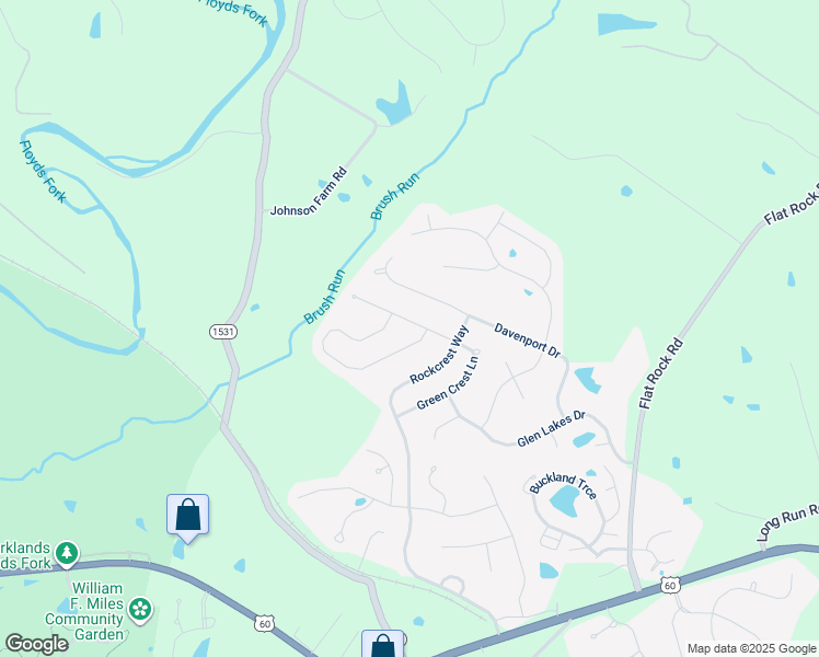 map of restaurants, bars, coffee shops, grocery stores, and more near 16980 Green Crest Lane in Louisville