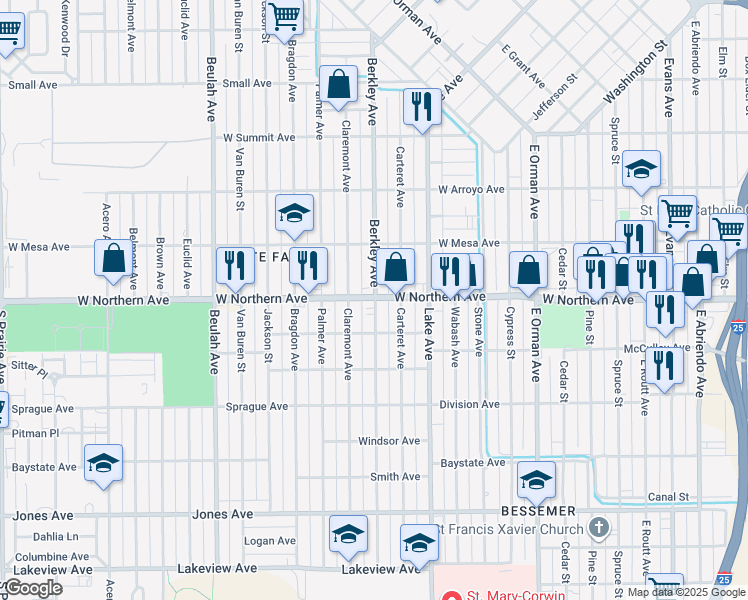 map of restaurants, bars, coffee shops, grocery stores, and more near 1400 West Northern Avenue in Pueblo