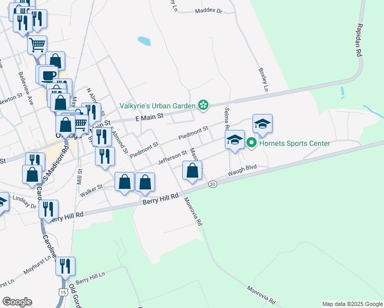 map of restaurants, bars, coffee shops, grocery stores, and more near 206 Mason Street in Orange