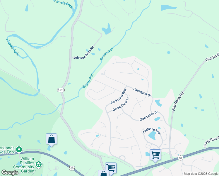map of restaurants, bars, coffee shops, grocery stores, and more near 16980 Green Crest Lane in Louisville