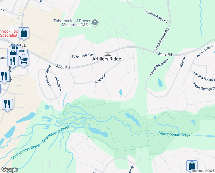 map of restaurants, bars, coffee shops, grocery stores, and more near 10315 Augusta Court in Fredericksburg