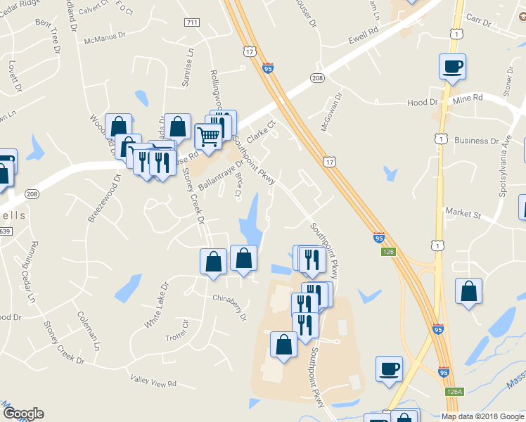 map of restaurants, bars, coffee shops, grocery stores, and more near 10622 Wakeman Drive in Fredericksburg