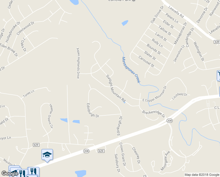 map of restaurants, bars, coffee shops, grocery stores, and more near 5938 Sunlight Mountain Road in Spotsylvania