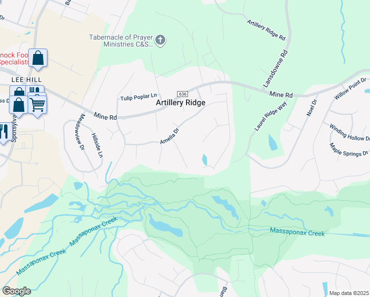 map of restaurants, bars, coffee shops, grocery stores, and more near 10315 Augusta Court in Fredericksburg