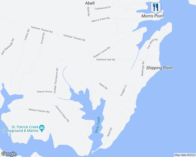 map of restaurants, bars, coffee shops, grocery stores, and more near 20968 Abell Road in Abell