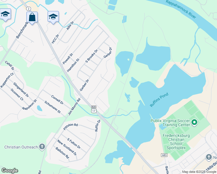 map of restaurants, bars, coffee shops, grocery stores, and more near 2445 Drake Lane in Fredericksburg