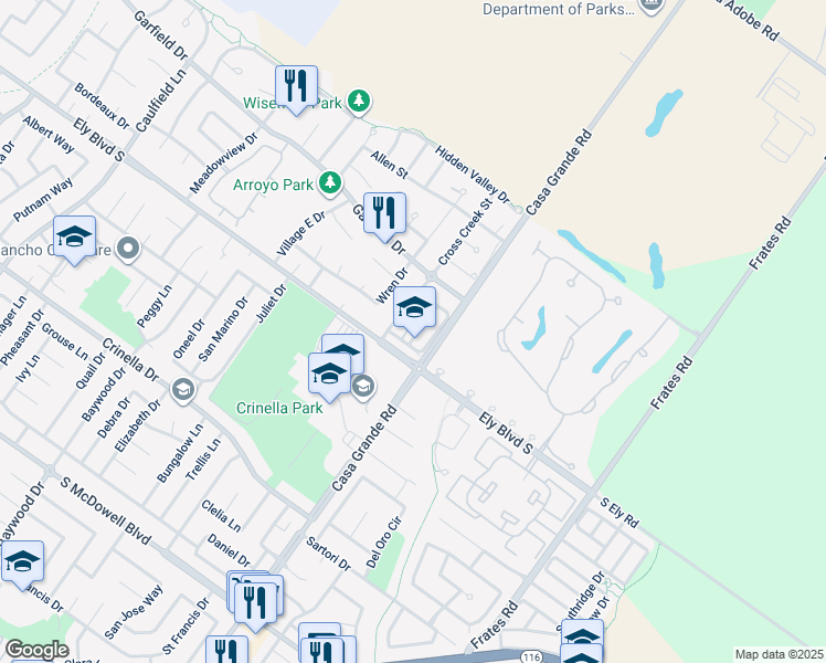 map of restaurants, bars, coffee shops, grocery stores, and more near 1905 Fallbrook Lane in Petaluma