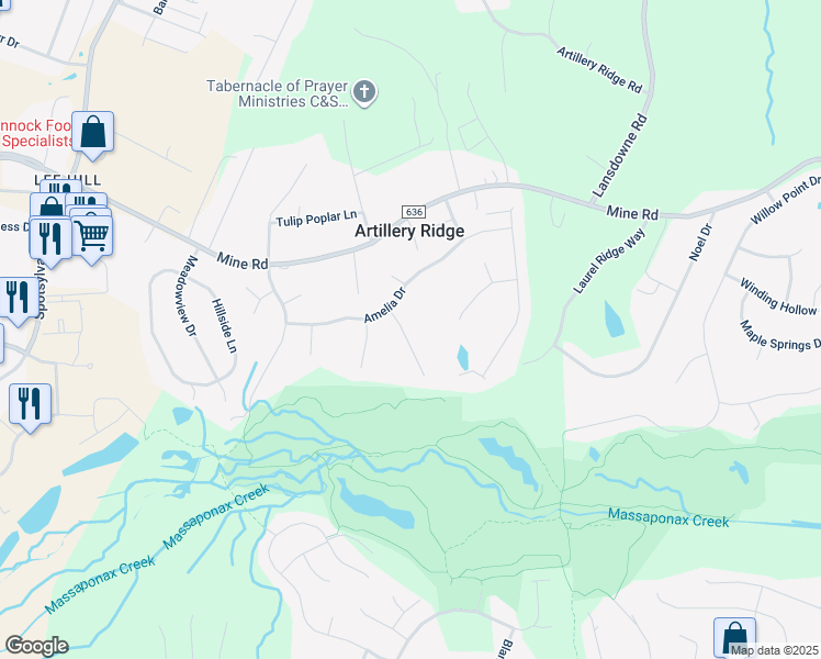 map of restaurants, bars, coffee shops, grocery stores, and more near 10317 Augusta Court in Fredericksburg