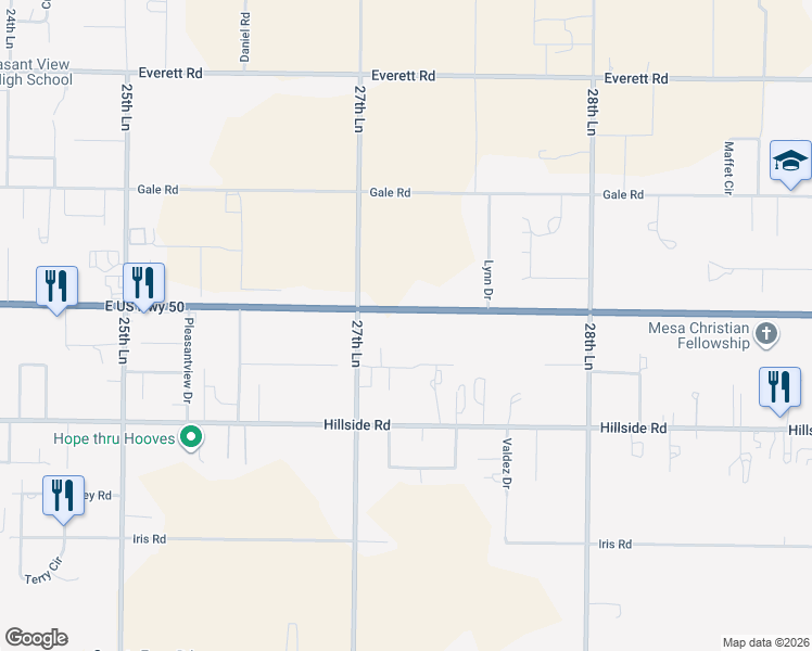 map of restaurants, bars, coffee shops, grocery stores, and more near in Pueblo