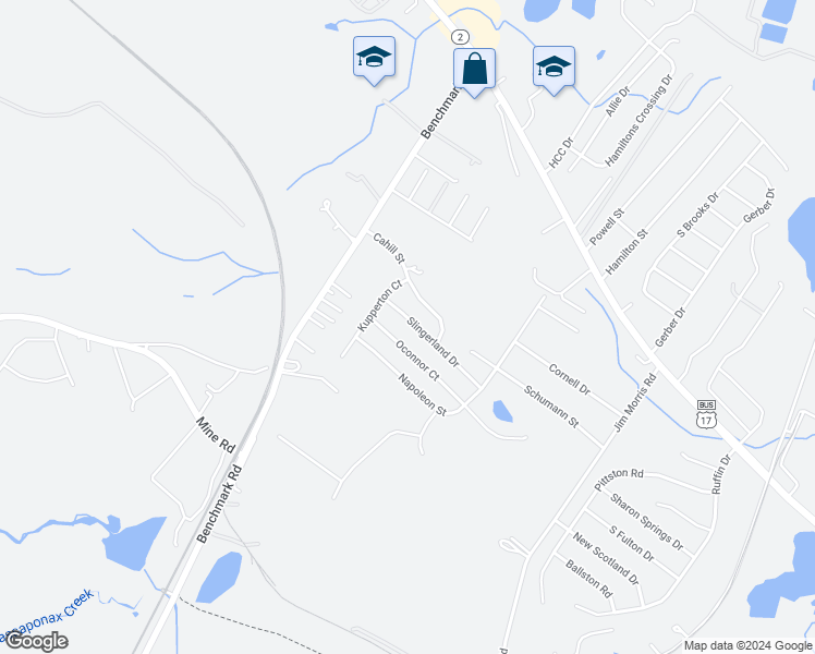 map of restaurants, bars, coffee shops, grocery stores, and more near 2827 Slingerland Drive in Fredericksburg