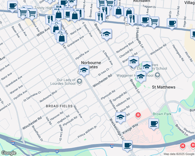 map of restaurants, bars, coffee shops, grocery stores, and more near 4006 Norbourne Boulevard in Louisville