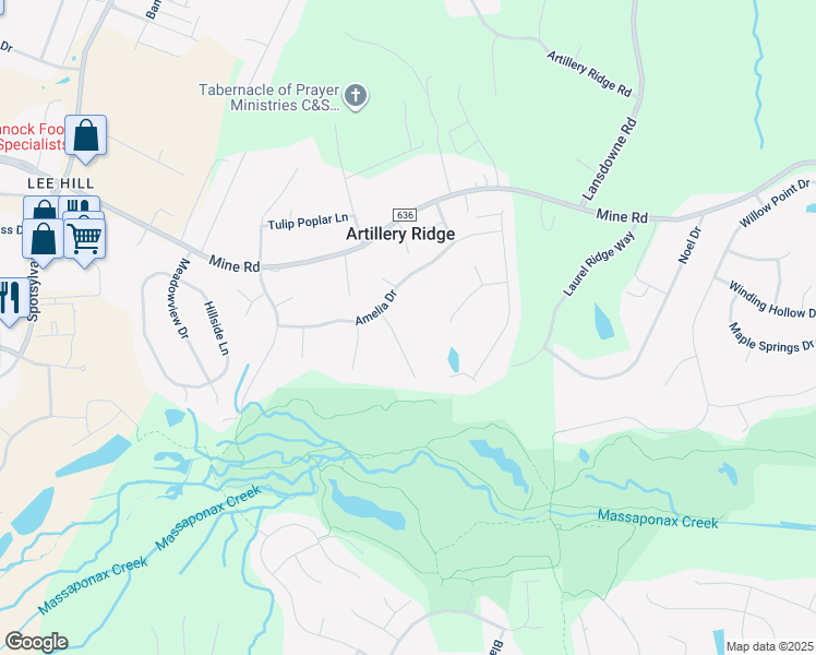 map of restaurants, bars, coffee shops, grocery stores, and more near 10317 Augusta Court in Fredericksburg