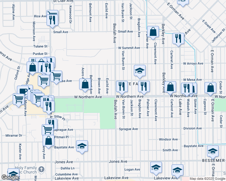 map of restaurants, bars, coffee shops, grocery stores, and more near 1227 Beulah Avenue in Pueblo