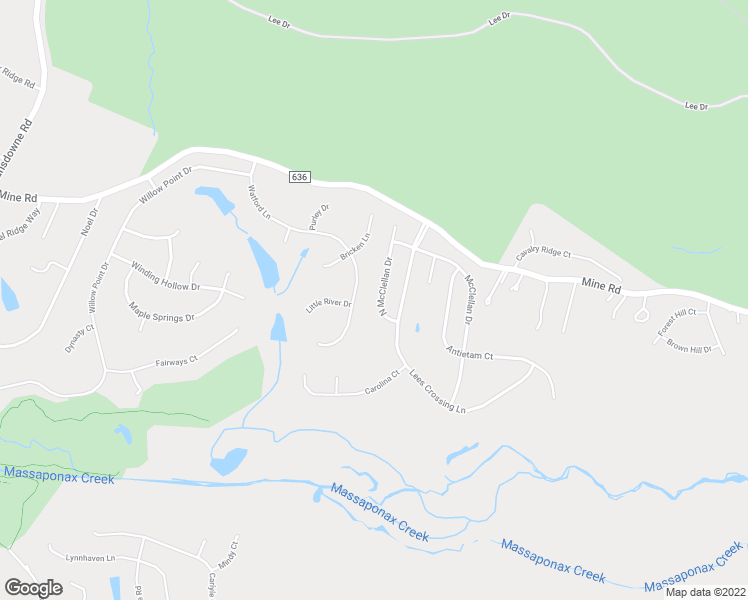 map of restaurants, bars, coffee shops, grocery stores, and more near 10408 North McClellan Drive in Fredericksburg