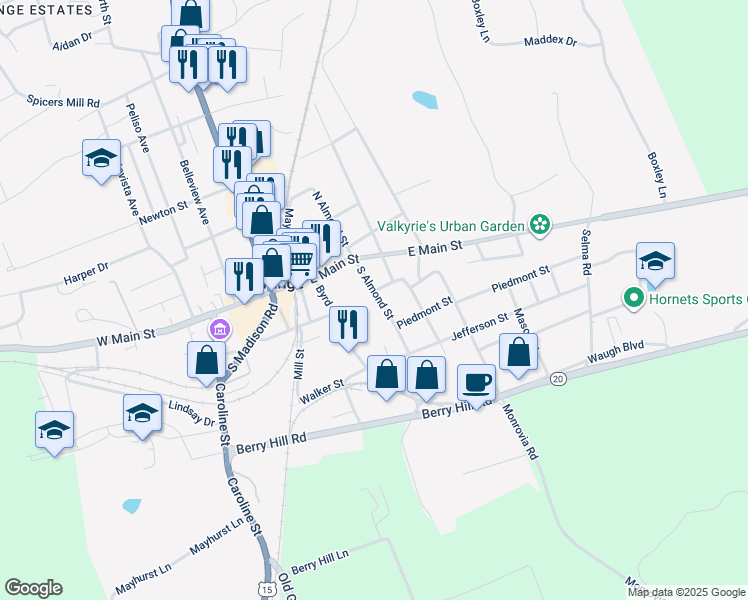 map of restaurants, bars, coffee shops, grocery stores, and more near 144 South Almond Street in Orange