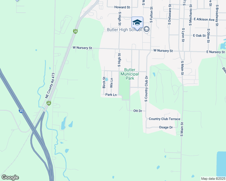 map of restaurants, bars, coffee shops, grocery stores, and more near 816 South High Street in Butler