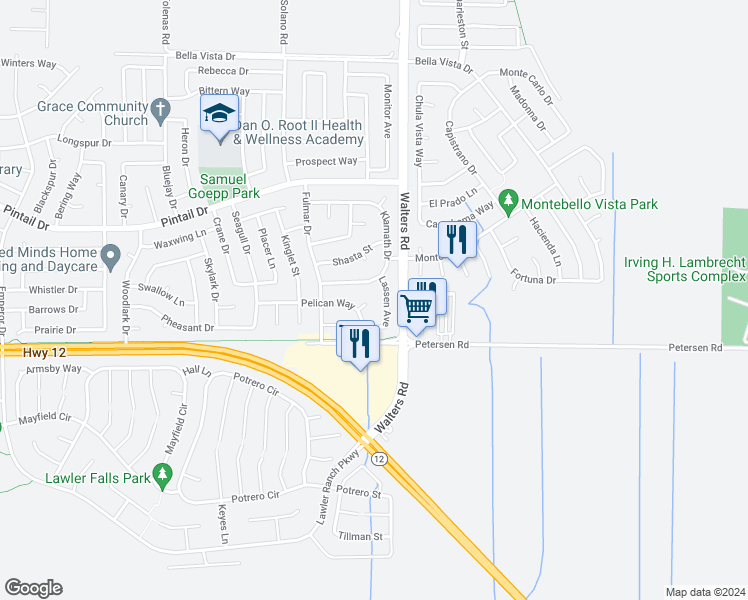 map of restaurants, bars, coffee shops, grocery stores, and more near 506 Yuba Court in Suisun City