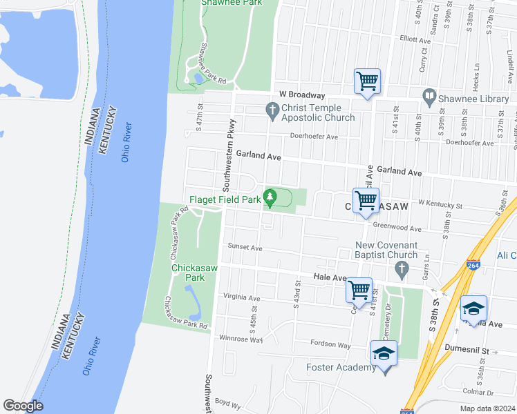 map of restaurants, bars, coffee shops, grocery stores, and more near 4526 Westchester Avenue in Louisville