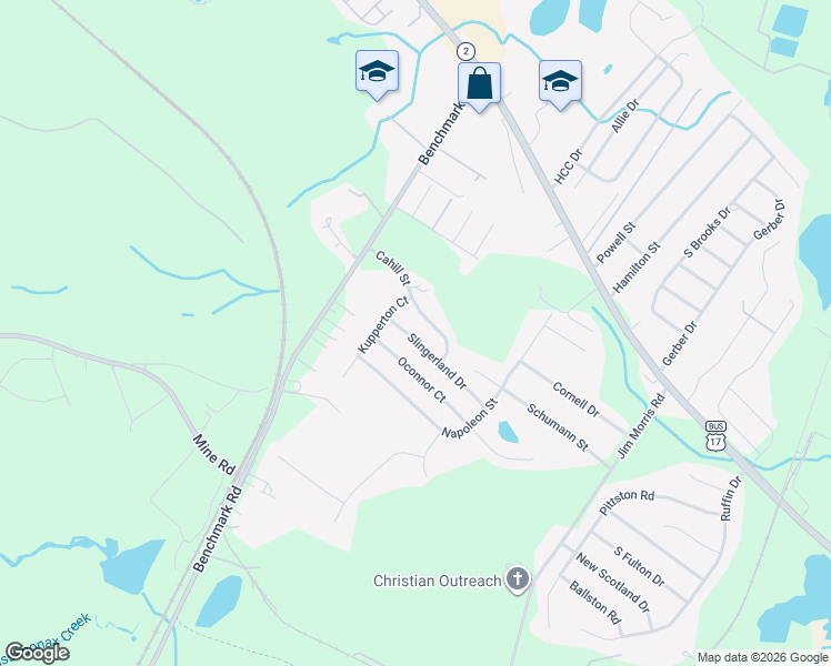 map of restaurants, bars, coffee shops, grocery stores, and more near 2828 Slingerland Drive in Fredericksburg