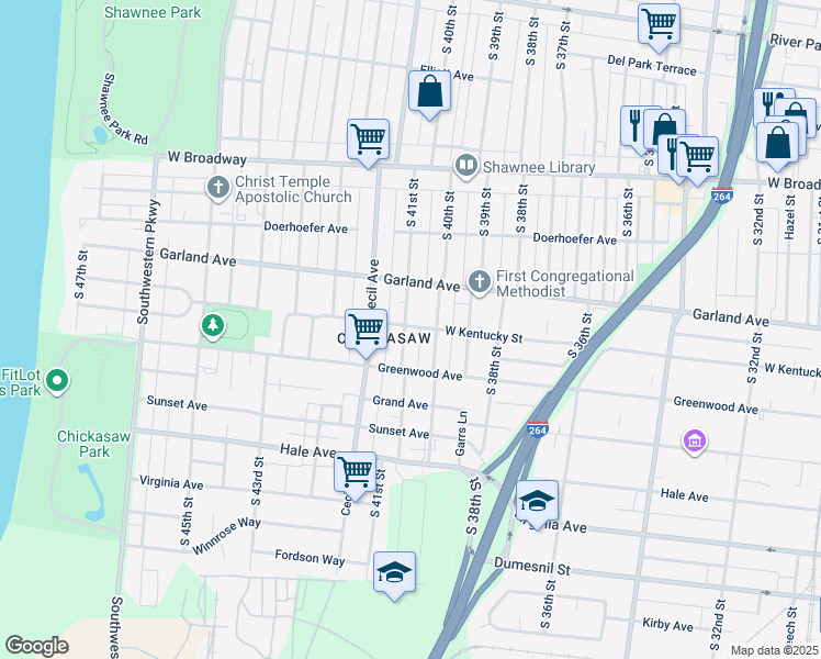 map of restaurants, bars, coffee shops, grocery stores, and more near 1001 South 41st Street in Louisville