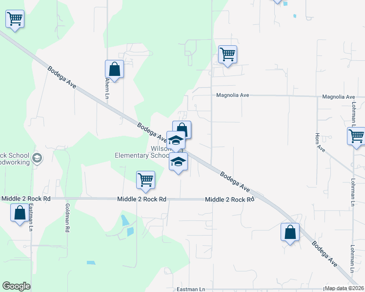 map of restaurants, bars, coffee shops, grocery stores, and more near 3820 Bodega Avenue in Petaluma