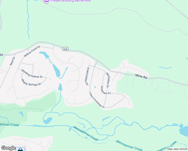 map of restaurants, bars, coffee shops, grocery stores, and more near 10321 Lees Crossing Lane in Fredericksburg