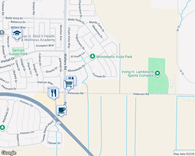 map of restaurants, bars, coffee shops, grocery stores, and more near 513 Monterey Drive in Suisun City