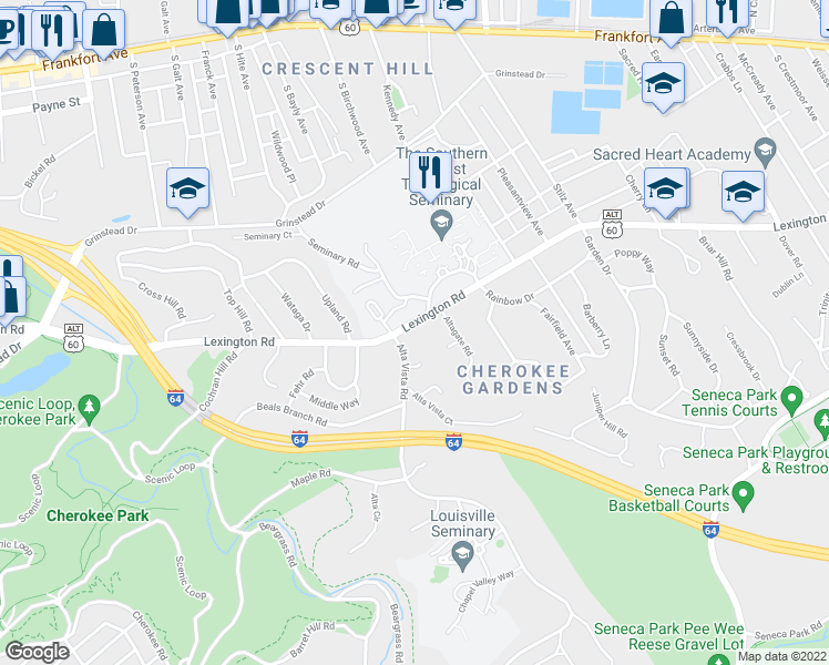 map of restaurants, bars, coffee shops, grocery stores, and more near in Louisville