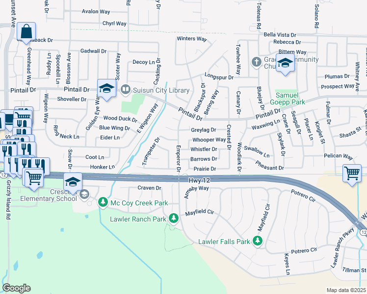 map of restaurants, bars, coffee shops, grocery stores, and more near 516 Emperor Drive in Suisun City
