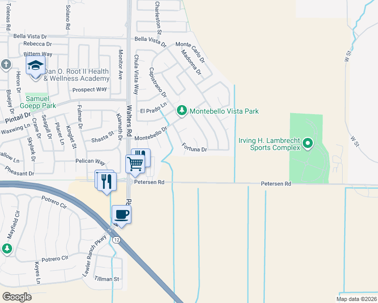 map of restaurants, bars, coffee shops, grocery stores, and more near 513 Monterey Drive in Suisun City