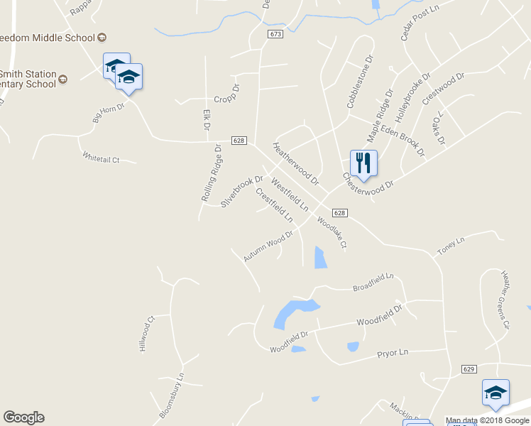 map of restaurants, bars, coffee shops, grocery stores, and more near 6802 Saxony Circle in Spotsylvania