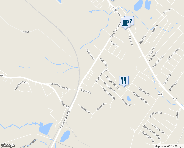 map of restaurants, bars, coffee shops, grocery stores, and more near 10419 Benchmark Road in Fredericksburg