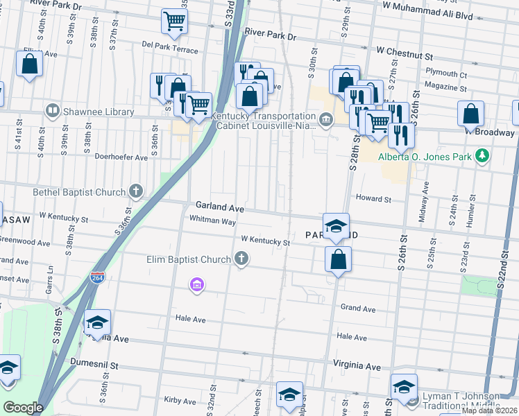 map of restaurants, bars, coffee shops, grocery stores, and more near 841 Hazel Street in Louisville