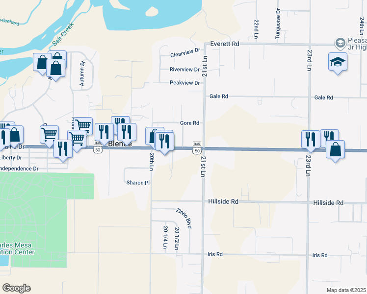 map of restaurants, bars, coffee shops, grocery stores, and more near 2727 Santa Fe Drive in Pueblo