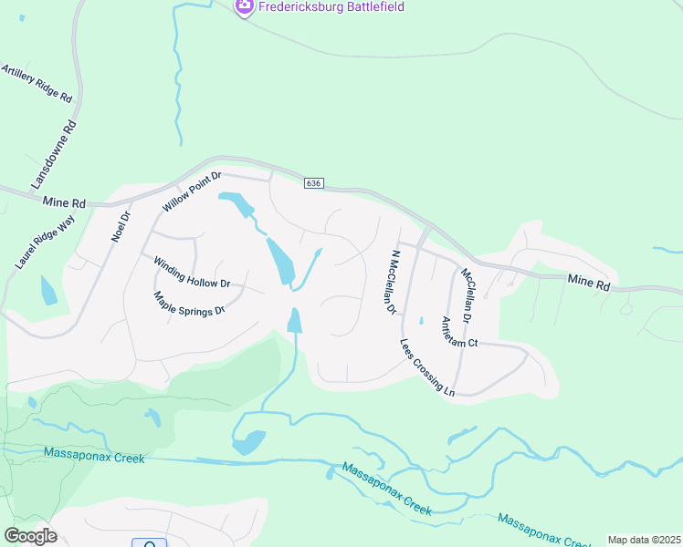 map of restaurants, bars, coffee shops, grocery stores, and more near 3704 Bricken Lane in Fredericksburg