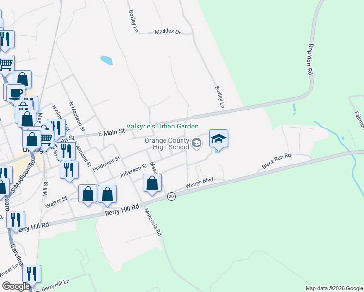 map of restaurants, bars, coffee shops, grocery stores, and more near 204 Selma Road in Orange