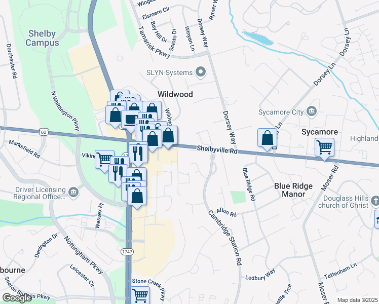 map of restaurants, bars, coffee shops, grocery stores, and more near 9906 Shelbyville Road in Louisville