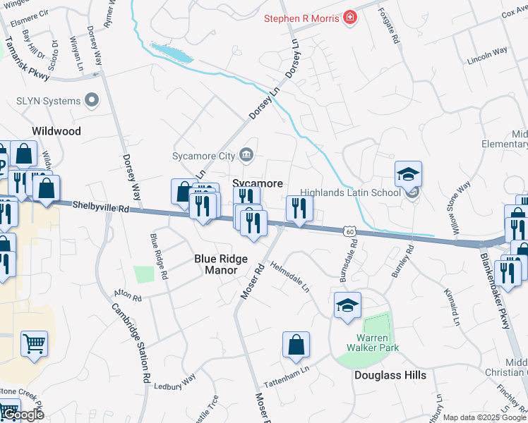 map of restaurants, bars, coffee shops, grocery stores, and more near 602 La Fontenay Court in Louisville