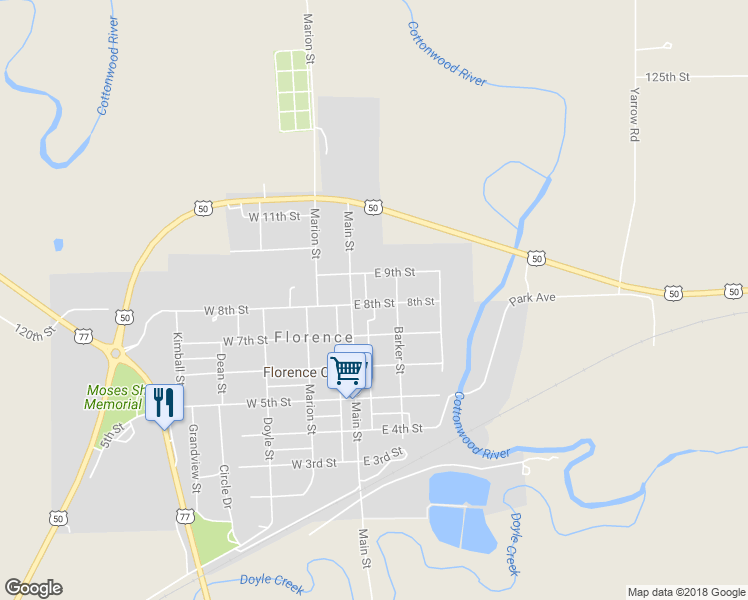 map of restaurants, bars, coffee shops, grocery stores, and more near 105 8th Street in Florence