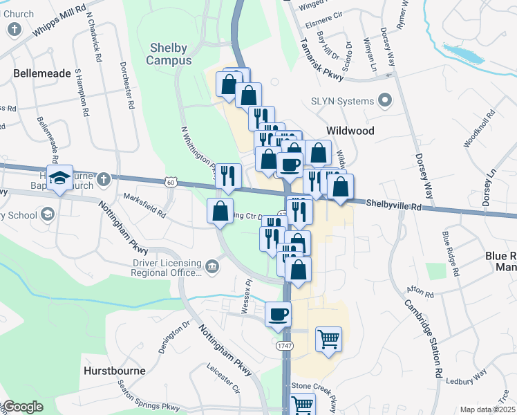 map of restaurants, bars, coffee shops, grocery stores, and more near 9300 Shelbyville Road in Louisville