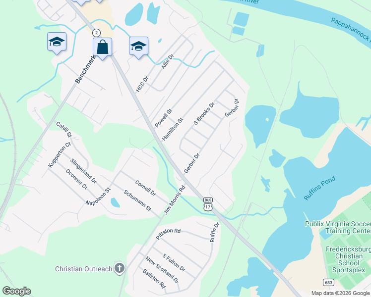 map of restaurants, bars, coffee shops, grocery stores, and more near 4514 Vicky Lane in Fredericksburg