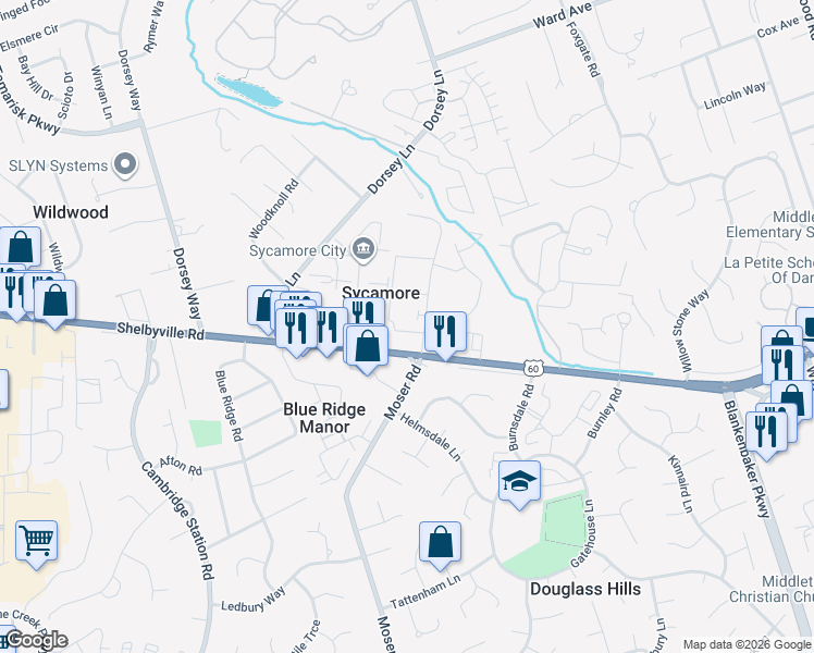 map of restaurants, bars, coffee shops, grocery stores, and more near 110 La Fontenay Court in Louisville