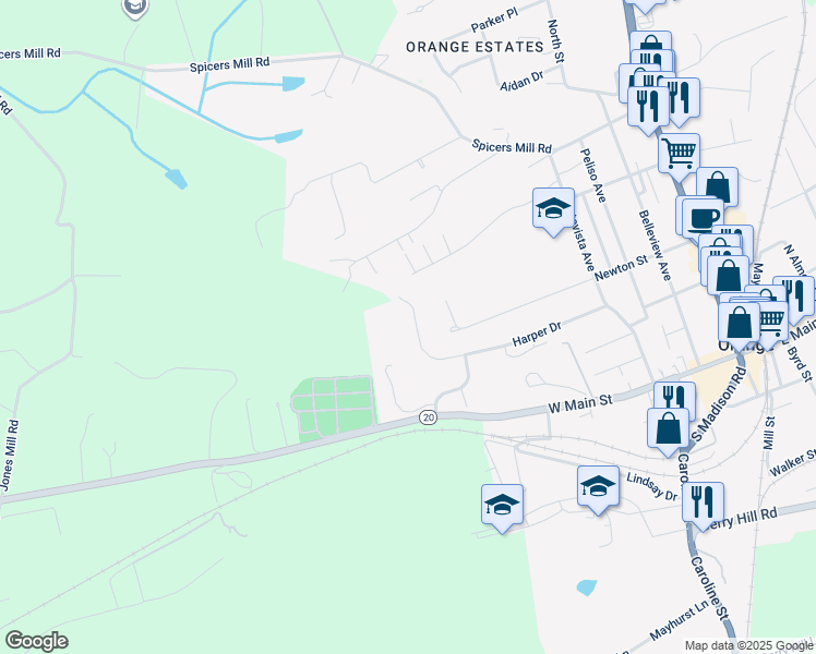 map of restaurants, bars, coffee shops, grocery stores, and more near 390 Harper Drive in Orange