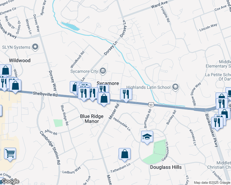 map of restaurants, bars, coffee shops, grocery stores, and more near 110 La Fontenay Court in Louisville