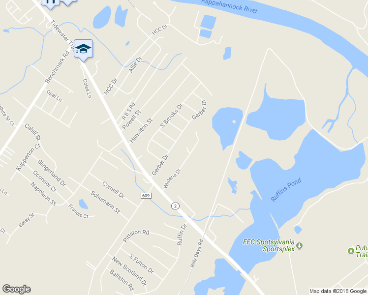 map of restaurants, bars, coffee shops, grocery stores, and more near 2404 Gifhorn Court in Fredericksburg