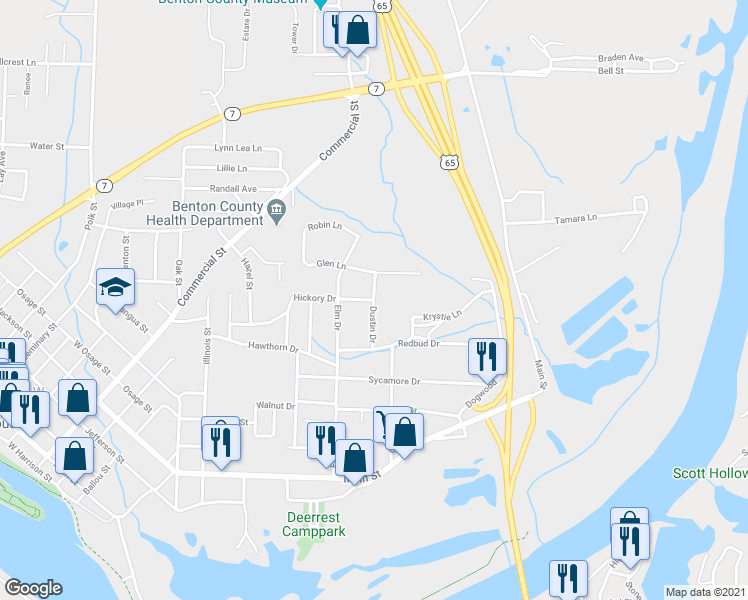 map of restaurants, bars, coffee shops, grocery stores, and more near 88 Dustin Drive in Warsaw