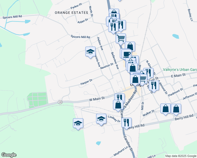 map of restaurants, bars, coffee shops, grocery stores, and more near 216 Harper Drive in Orange