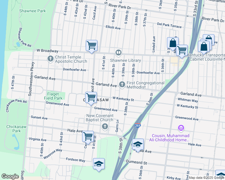 map of restaurants, bars, coffee shops, grocery stores, and more near 909 South 40th Street in Louisville
